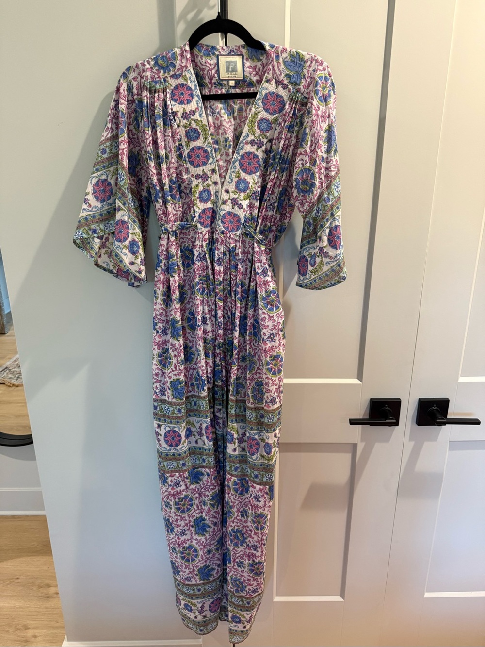 Alicia Bell Boho Floral Maxi caftan Dress in Pink, Blue & Green